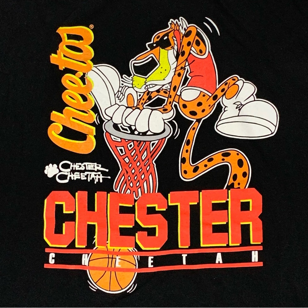 Cheetos Chester Cheetah Graphic Black Graphic T-Shirt Basketball Dunk Size 2XL - Picture 5 of 5